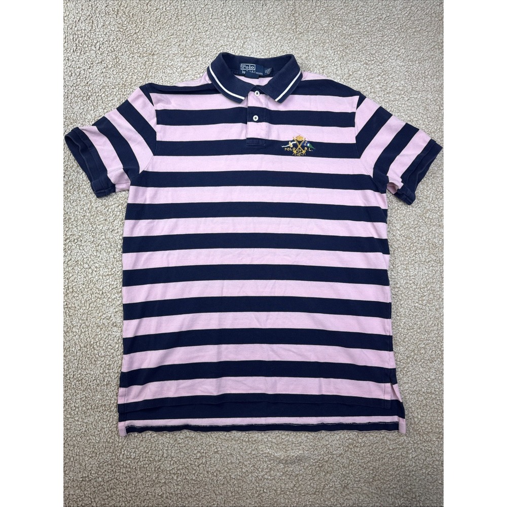 POLO RALPH LAUREN Yacht Club Blue Striped Polo Rugby Style Shirt Custom Fit XL